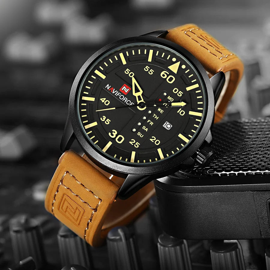 NAVIFORCE Luxury Brand Men Army Military Watches Men's Quartz Date Clock Man Leather Strap Sports Wrist Watch Relogio Masculino