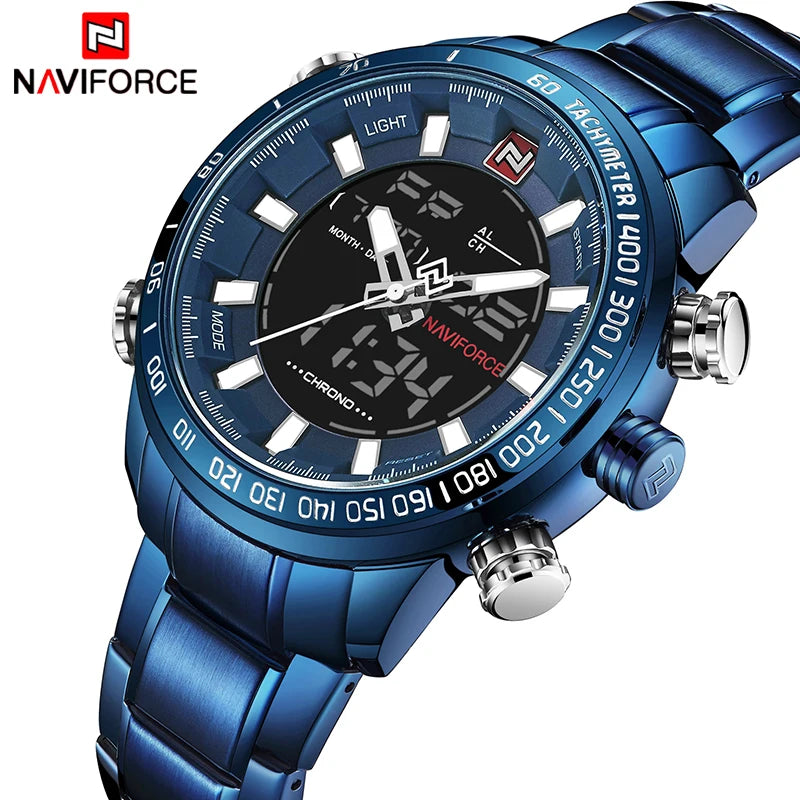 NAVIFORCE Top Luxury Brand Men Sports Watches Mens Full Steel Quartz Digital Clock Man Waterproof Wrist Watch Relogio Masculino