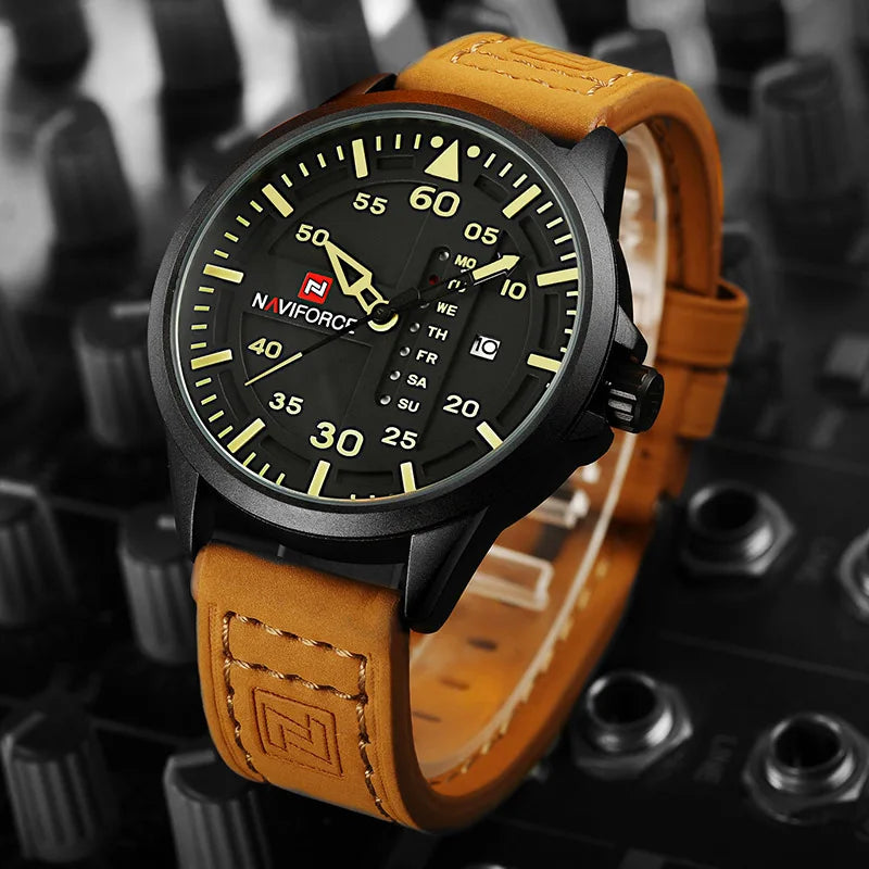 NAVIFORCE Luxury Brand Men Army Military Watches Men's Quartz Date Clock Man Leather Strap Sports Wrist Watch Relogio Masculino