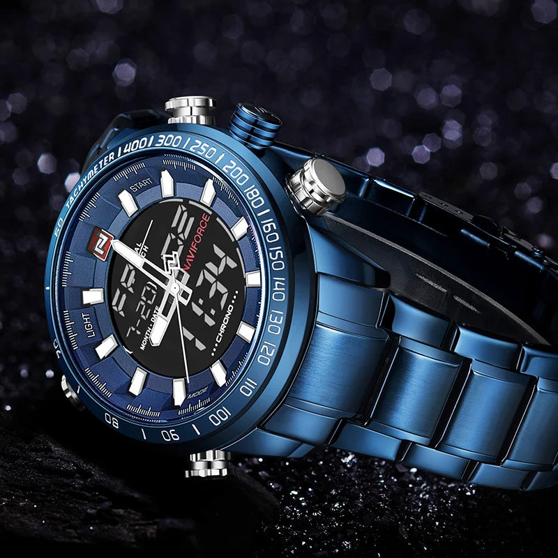 NAVIFORCE Top Luxury Brand Men Sports Watches Mens Full Steel Quartz Digital Clock Man Waterproof Wrist Watch Relogio Masculino