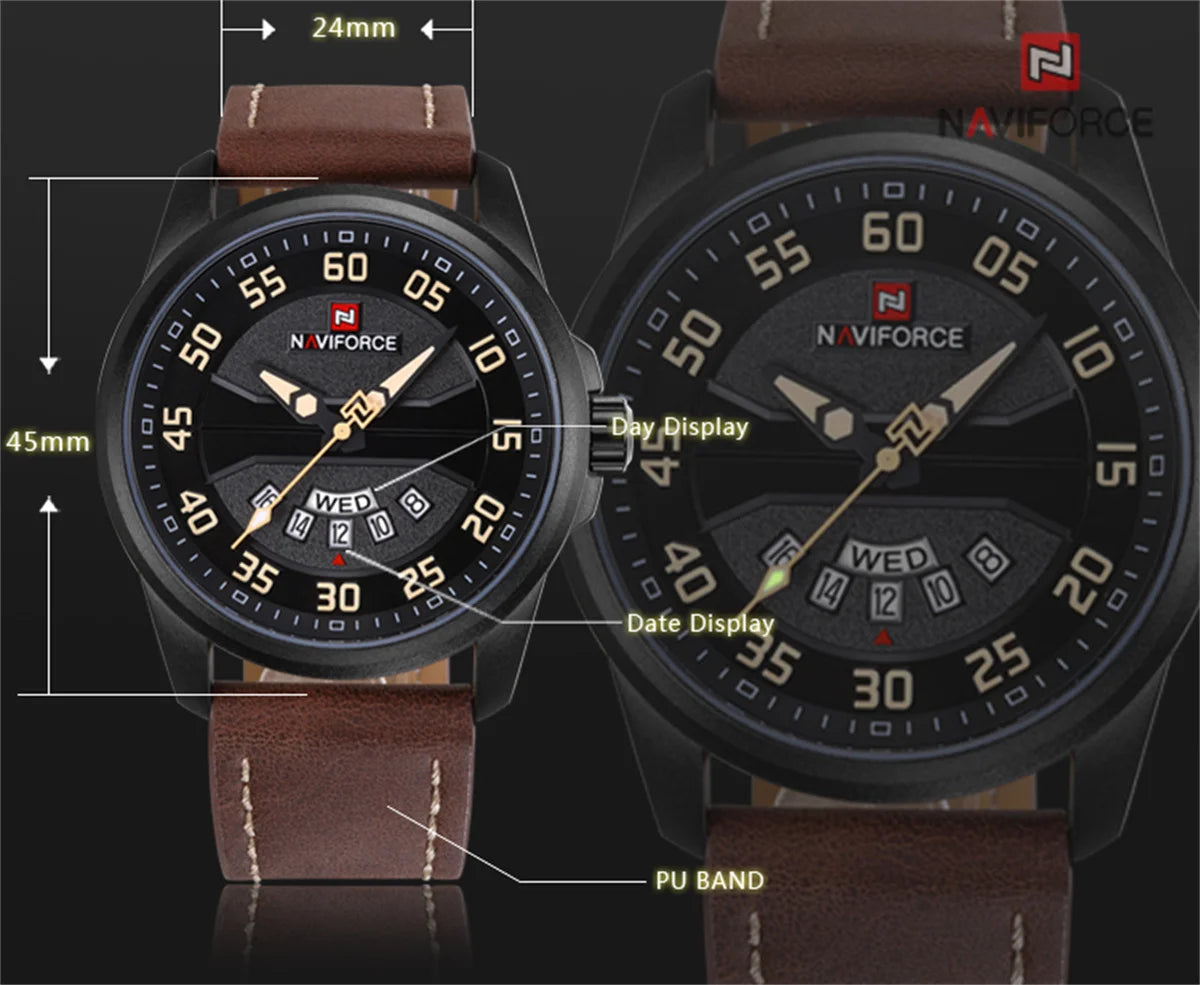 NAVIFORCE Brand Men Sports Watches Men's Quartz Date Clock Man Leather Strap Military Waterproof Wrist watch relogio masculino