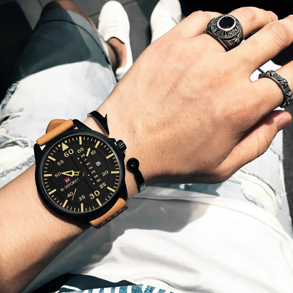 NAVIFORCE Luxury Brand Men Army Military Watches Men's Quartz Date Clock Man Leather Strap Sports Wrist Watch Relogio Masculino