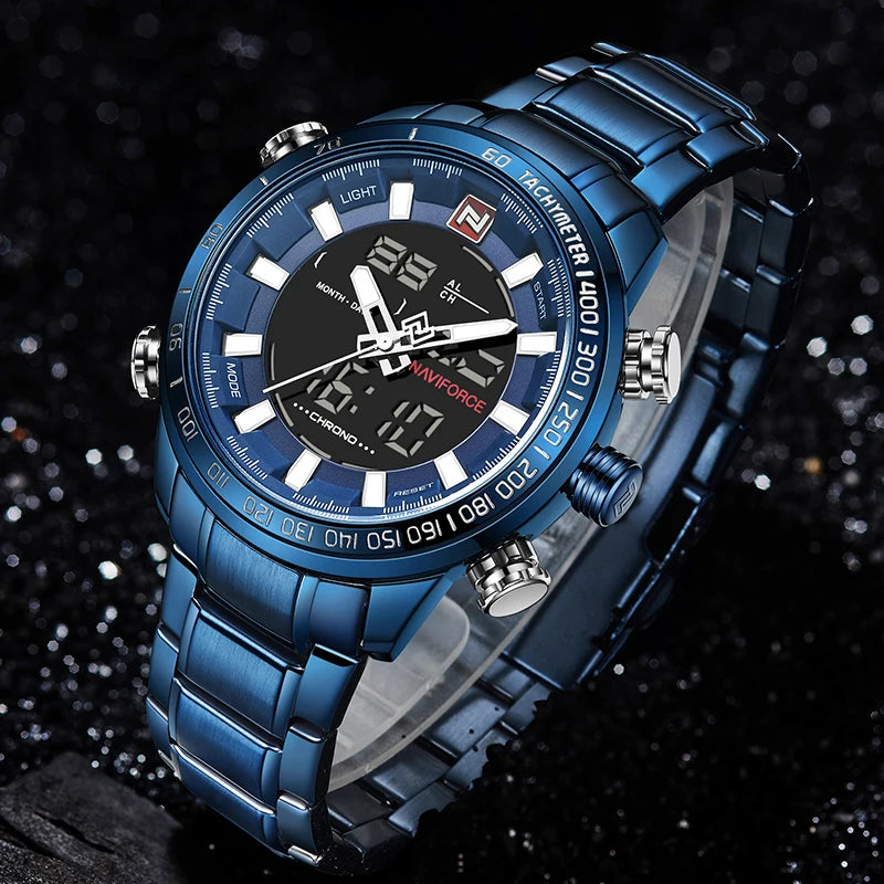 NAVIFORCE Top Luxury Brand Men Sports Watches Mens Full Steel Quartz Digital Clock Man Waterproof Wrist Watch Relogio Masculino