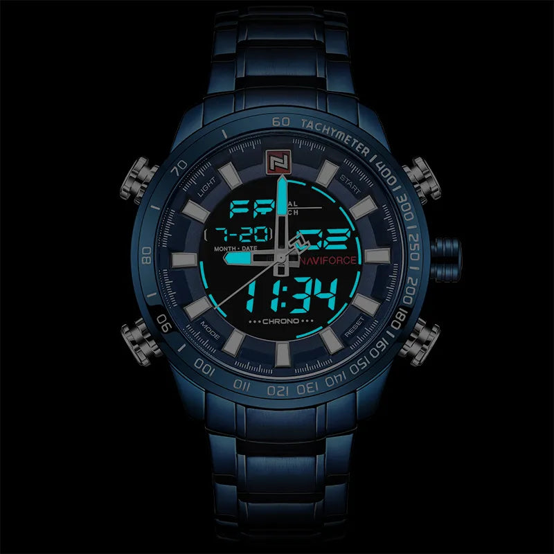 NAVIFORCE Top Luxury Brand Men Sports Watches Mens Full Steel Quartz Digital Clock Man Waterproof Wrist Watch Relogio Masculino