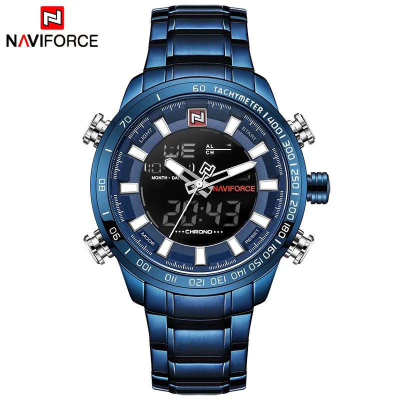 NAVIFORCE Top Luxury Brand Men Sports Watches Mens Full Steel Quartz Digital Clock Man Waterproof Wrist Watch Relogio Masculino