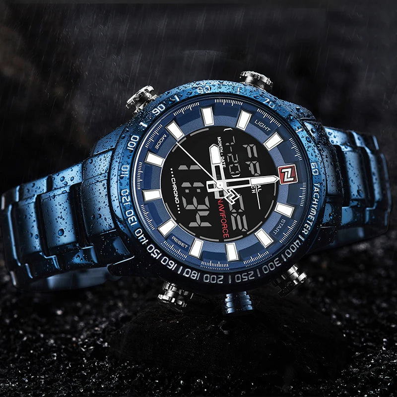 NAVIFORCE Top Luxury Brand Men Sports Watches Mens Full Steel Quartz Digital Clock Man Waterproof Wrist Watch Relogio Masculino